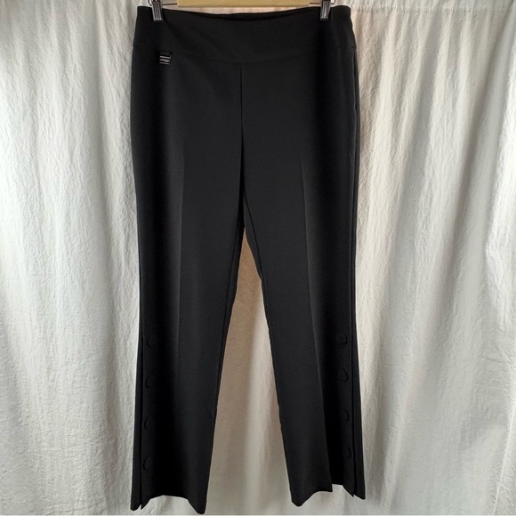 Lisette l Montreal Pants - LISETTE Black Straight Leg Pant With Faux Side Ankle Slit with Buttons Detail 10
